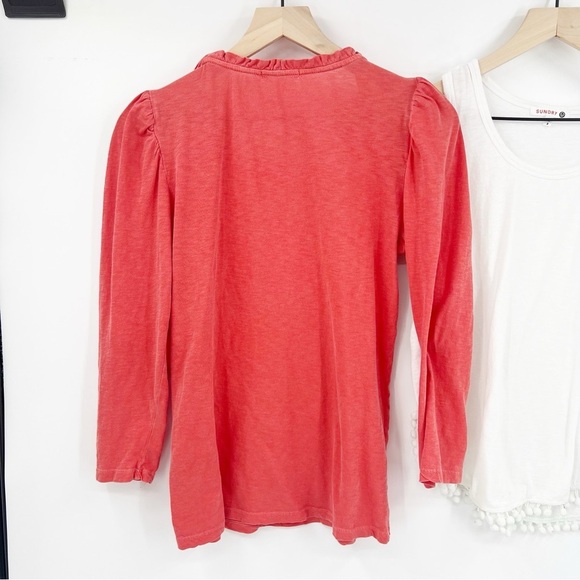 Bundle of 2 Sundry Tops Size 2 Medium Evereve White Pom Pom Tank Coral Ruffle - Picture 6 of 10